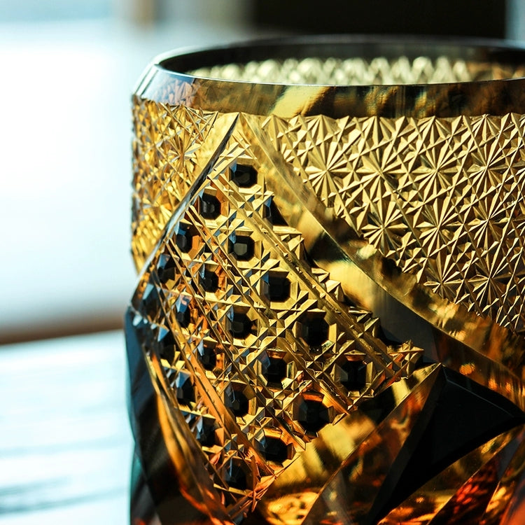 Whiskey Glass Hand Cut Amber Crystal Japanese Style Collectors Drinking Tumbler Gift Box Barware | Thomler