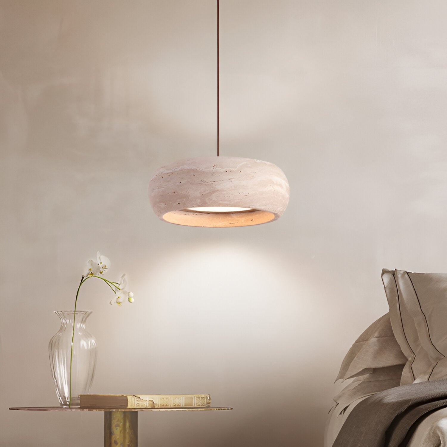 Pendant Light Travertine Stone 7.9 in Yellow Dining Room Kitchen Island Hanging Ceiling Lamp Adjustable Cord | Thomler