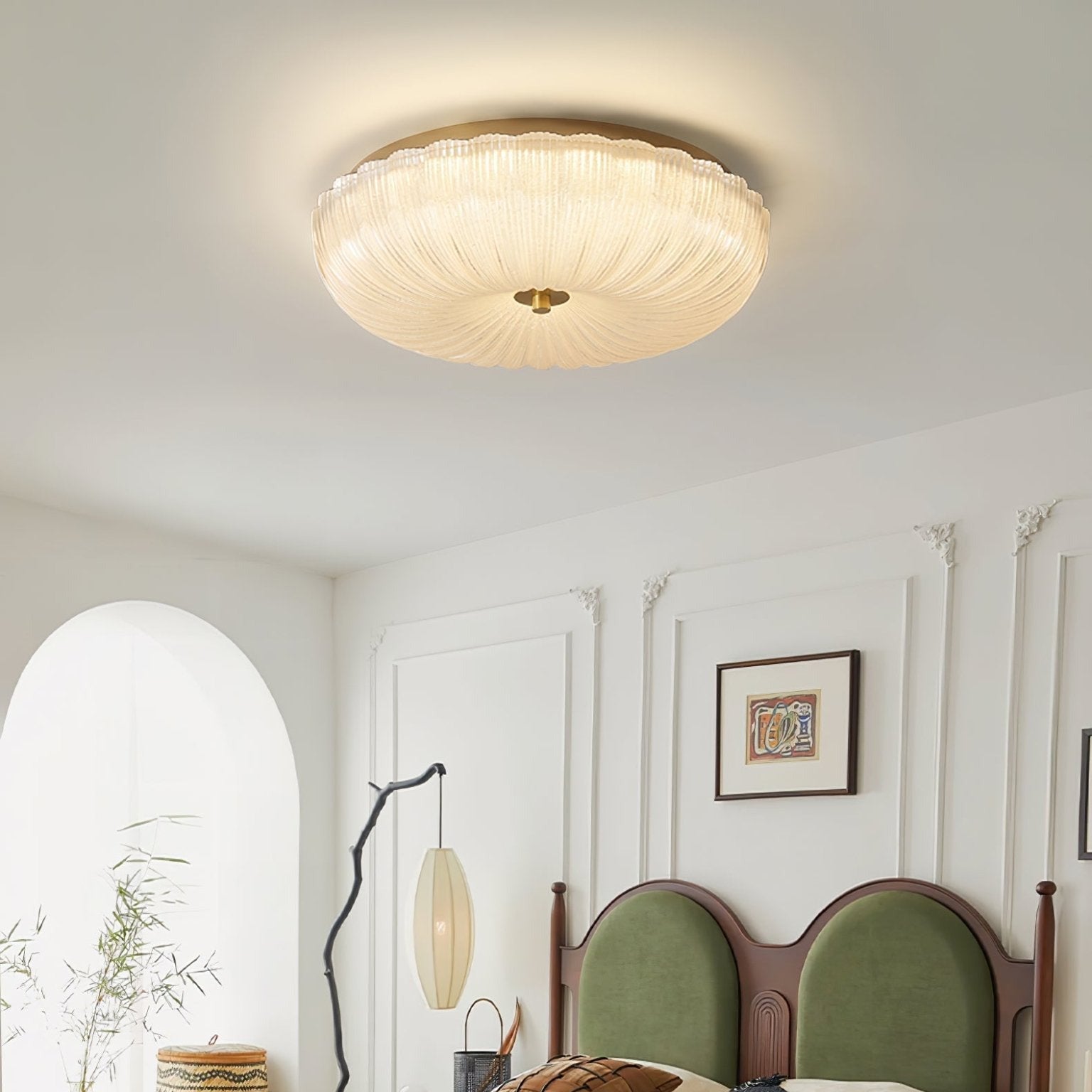 Flush Mount LED Ceiling Light with Textured Glass Shade for Dining Room & Bedroom – Round Halo Design, 8 to 20 Inch Diameter Options, Warm | Thomler