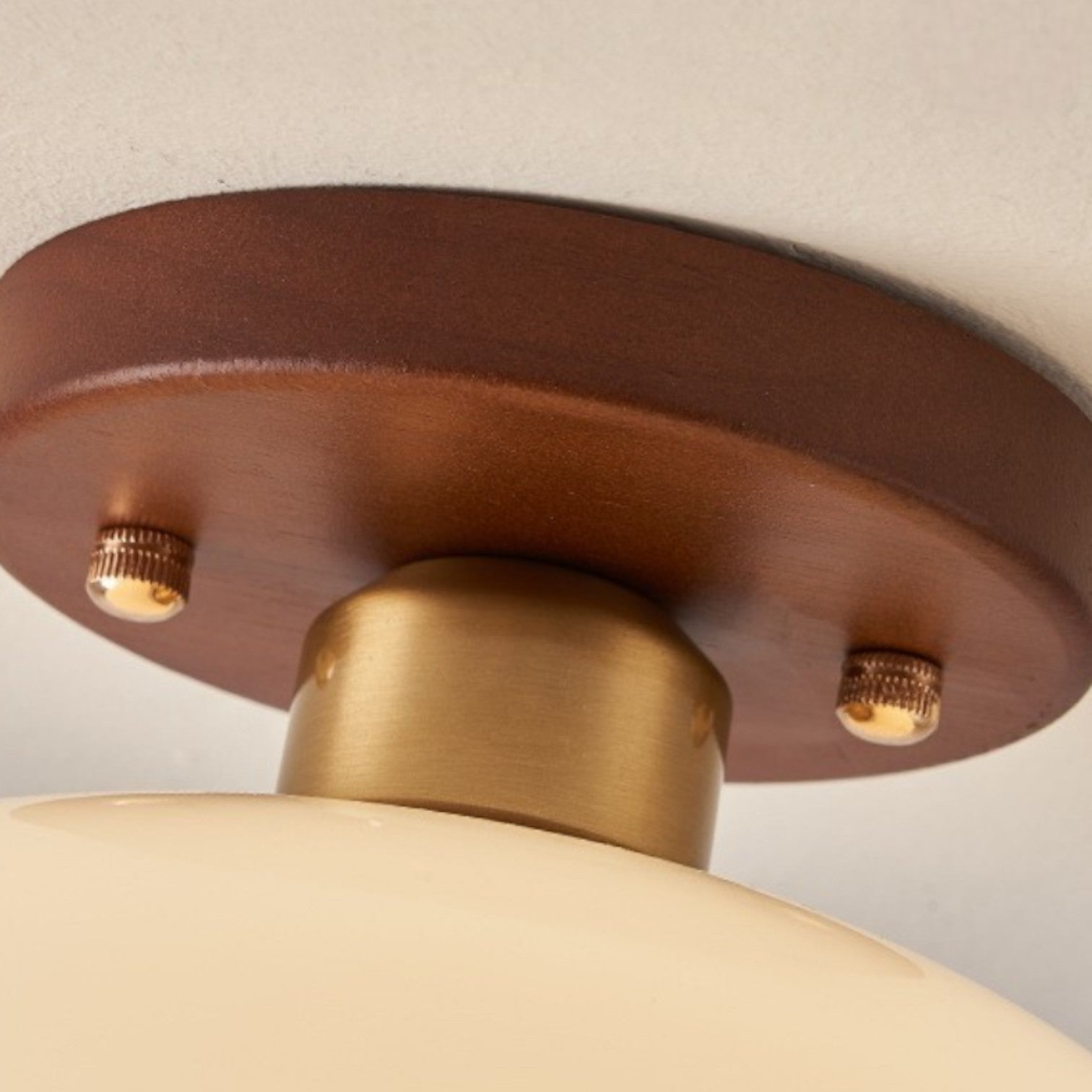 Mid-Century Opal Glass Ceiling Light with Wood Accent – Warm Ambient Flush Mount for Living Room & Bedroom | Thomler