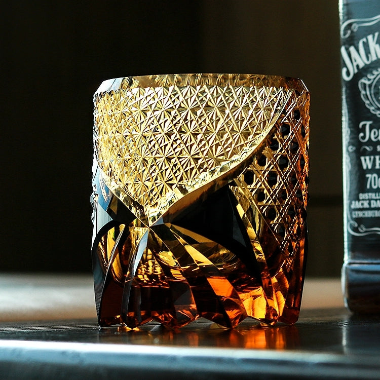 Whiskey Glass Hand Cut Amber Crystal Japanese Style Collectors Drinking Tumbler Gift Box Barware | Thomler