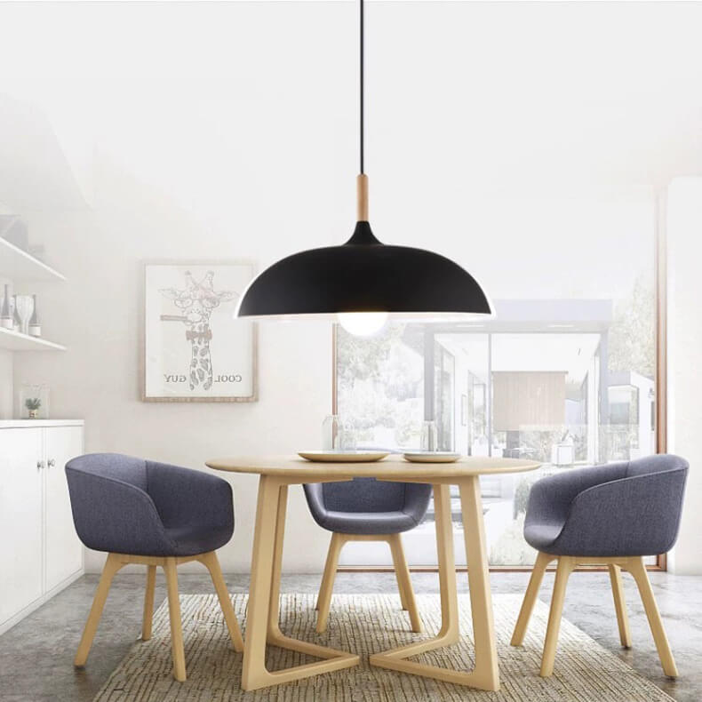 Modern Metal Pendant Light with Wood Detail – Adjustable Drop Ceiling Fixture for Dining, Kitchen & Living Room | Thomler