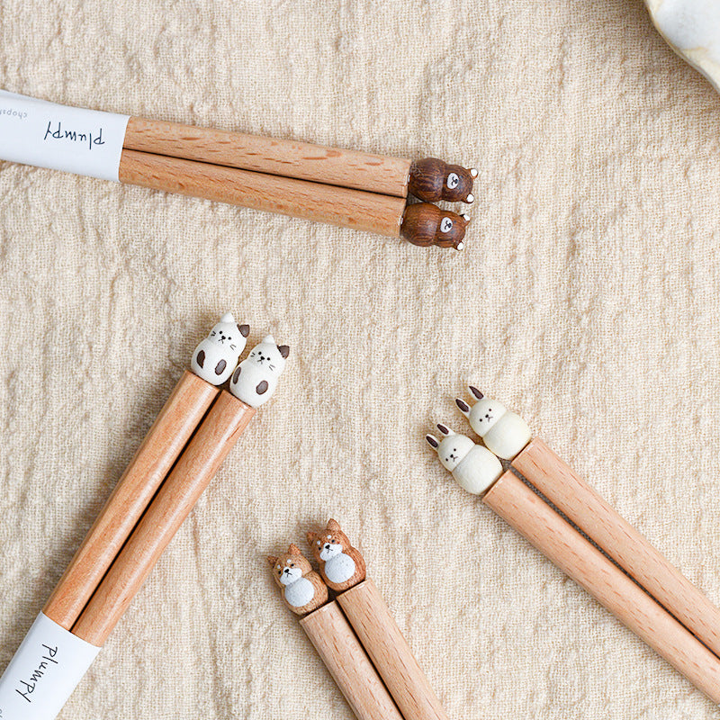Animal-Themed Training Chopsticks for Kids Wooden Easy-Grip Learning Utensils for Toddlers Small Hands Mealtime Practice Shiba Inu Bunny Bea | Thomler