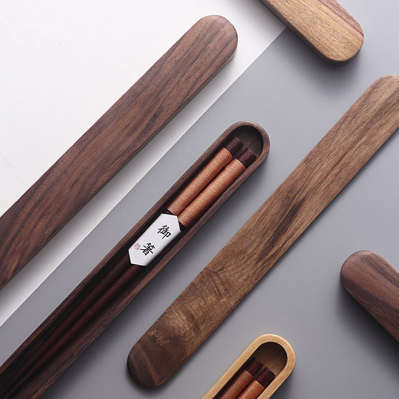 Chopsticks Black Walnut Wood Handmade Japanese Dining Set Decorative Rope Gift Box Tableware | Thomler