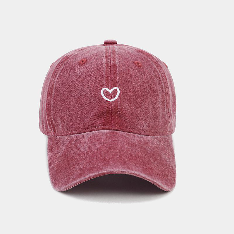 Washed Cotton Baseball Cap with Open-Back for High Ponytails & Messy Buns – Adjustable Retro Style Hat with Embroidered Heart | Thomler