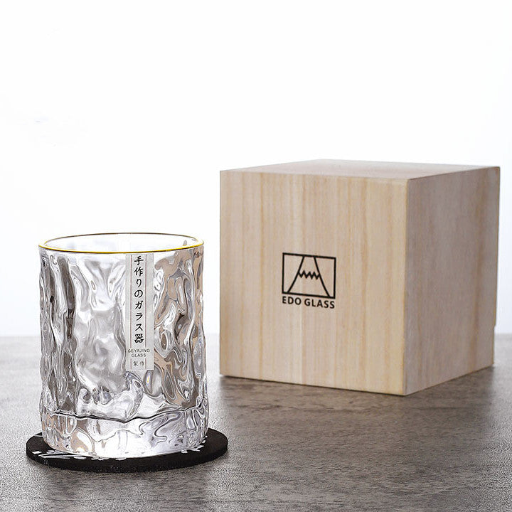 Whiskey Glass Hand Carved Japanese Crystal Glacier Pattern Spirits Gift Set Barware | Thomler