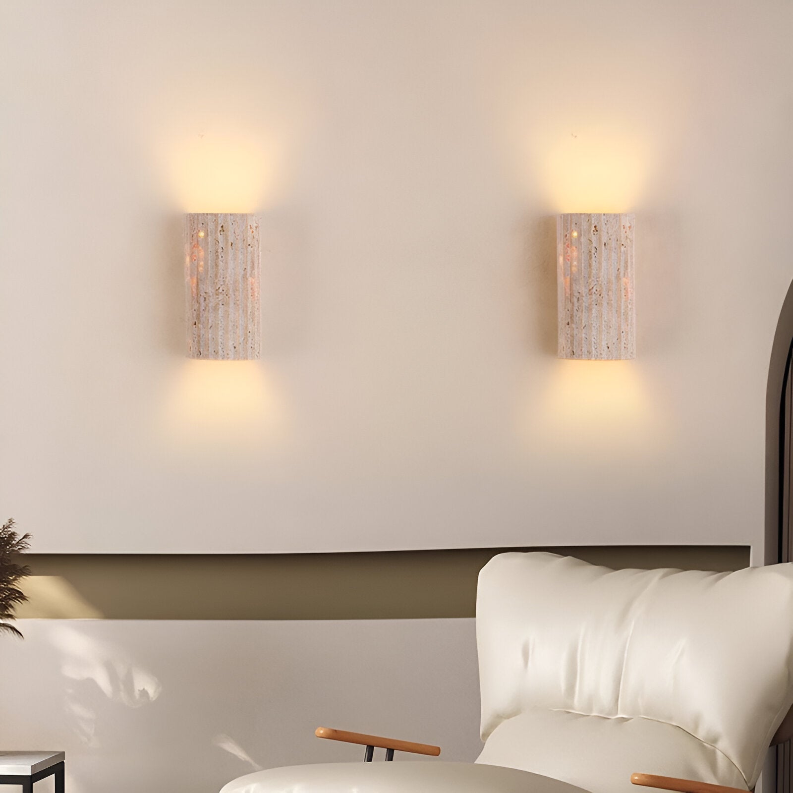 Wall Lamp Travertine Stone 6.5 in Up Down Outdoor Indoor Garden Patio Sconce Ambient Lighting Fixture | Thomler