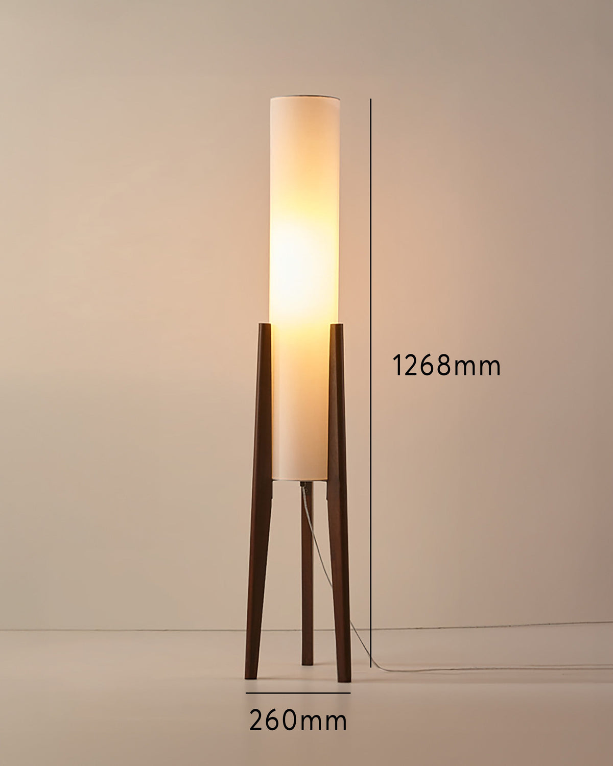 Sculptural Wood Floor Lamp with Brass Accents & Fabric Shade for Living Room, Bedroom & Office | Thomler