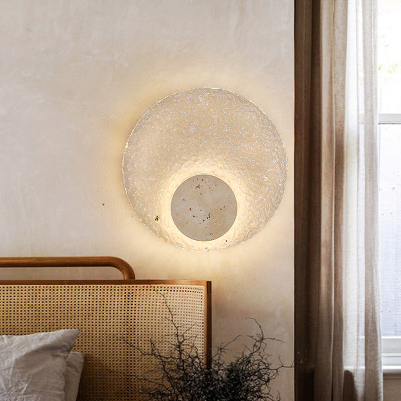 Wall Lamp Acrylic Travertine 11.8 in Round LED Bedroom Hallway Ambient Lighting Modern Minimalist Fixture | Thomler