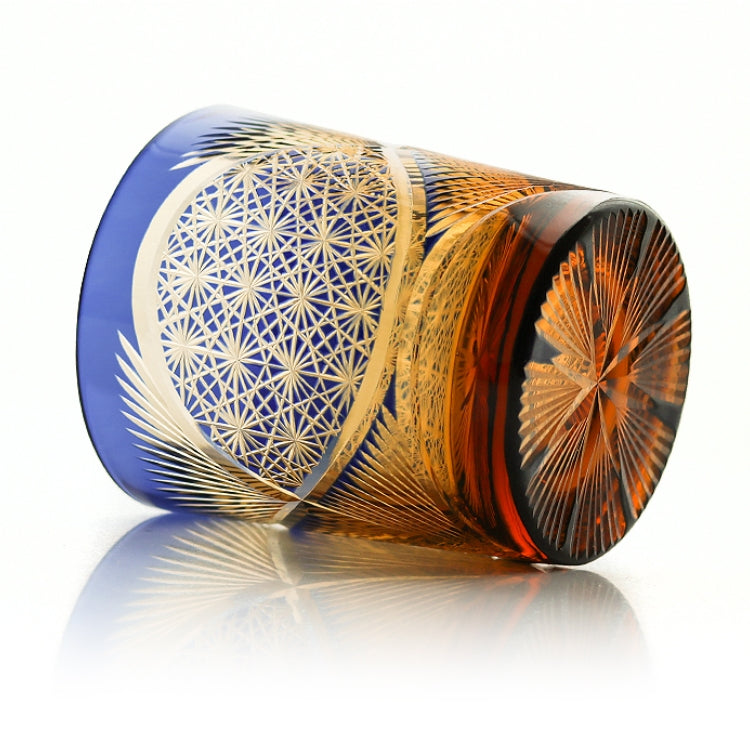 Whiskey Glass Crystal Amber Crane Feather Pattern Japanese Style Barware Gift Box | Thomler