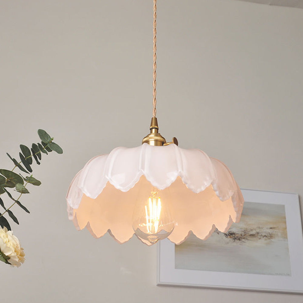 Pendant Light Glass Flower Shade 25.0 cm Green Dining Room Vintage Hanging Ceiling Lamp Adjustable Cord E27 Lighting | Thomler