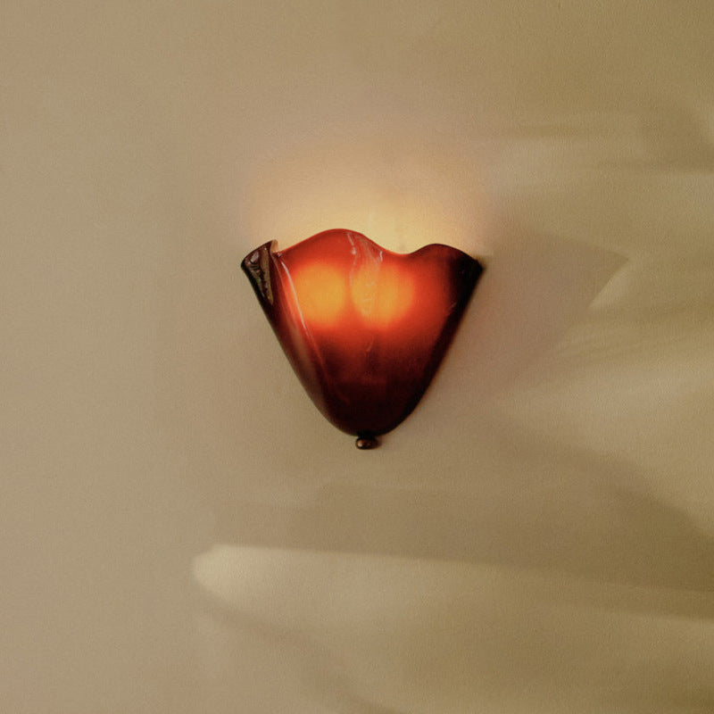 Shell-Inspired Glass Sconce 11 Inch Wide Vintage Iron Bedside Fixture Warm Ambient Hallway Lighting E14 Base Brown Green Beige Tinted Shade | Thomler