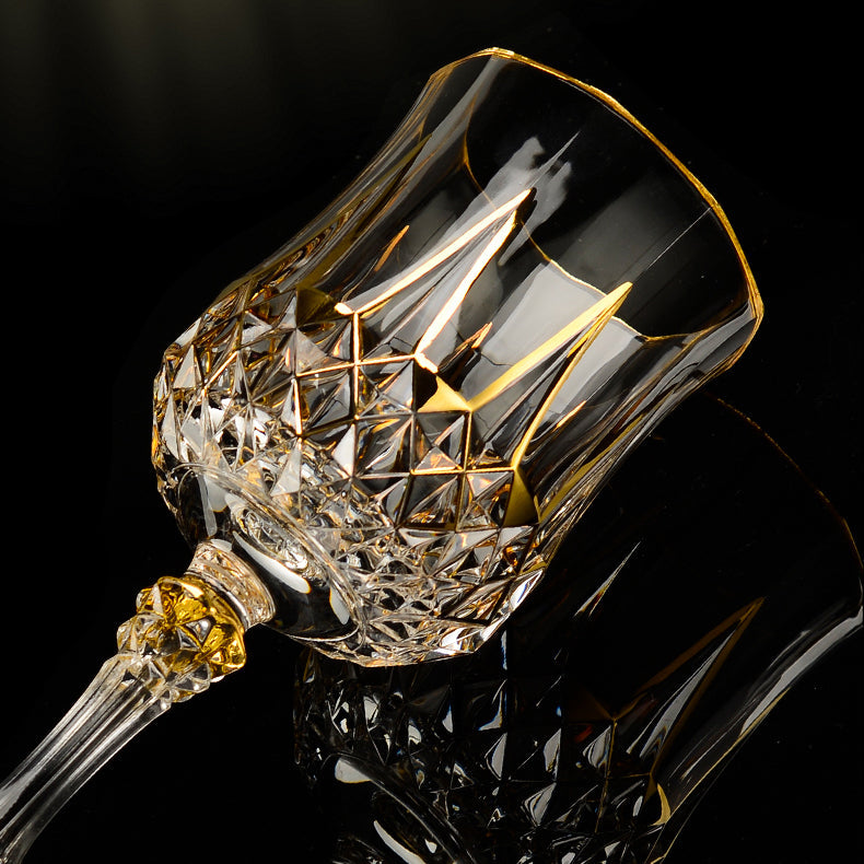Embossed Gold Accent Wine Glass & Decanter Set with Carrying Case for Elegant Entertaining | Thomler