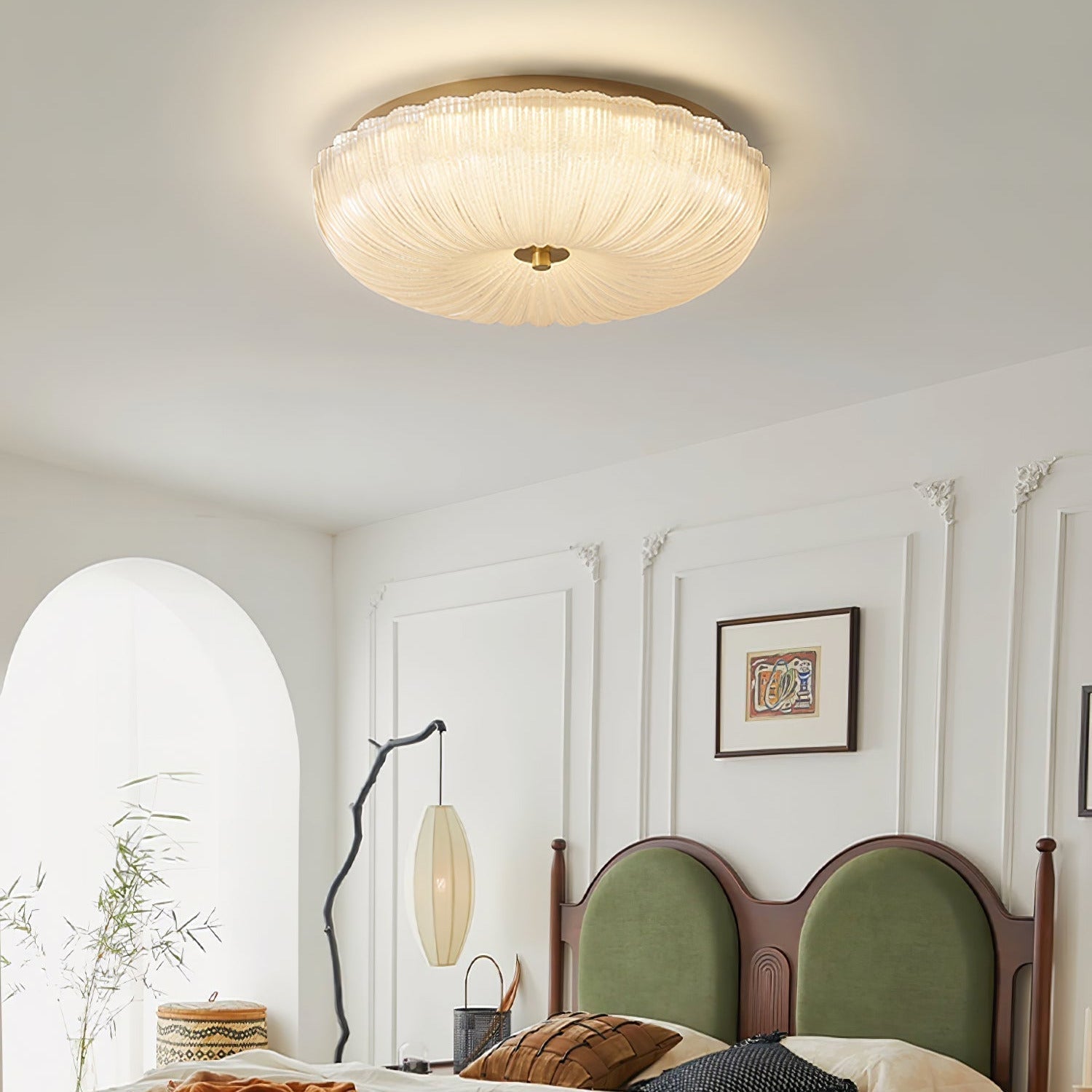 Flush Mount LED Ceiling Light with Textured Glass Shade for Dining Room & Bedroom – Round Halo Design, 8 to 20 Inch Diameter Options, Warm | Thomler