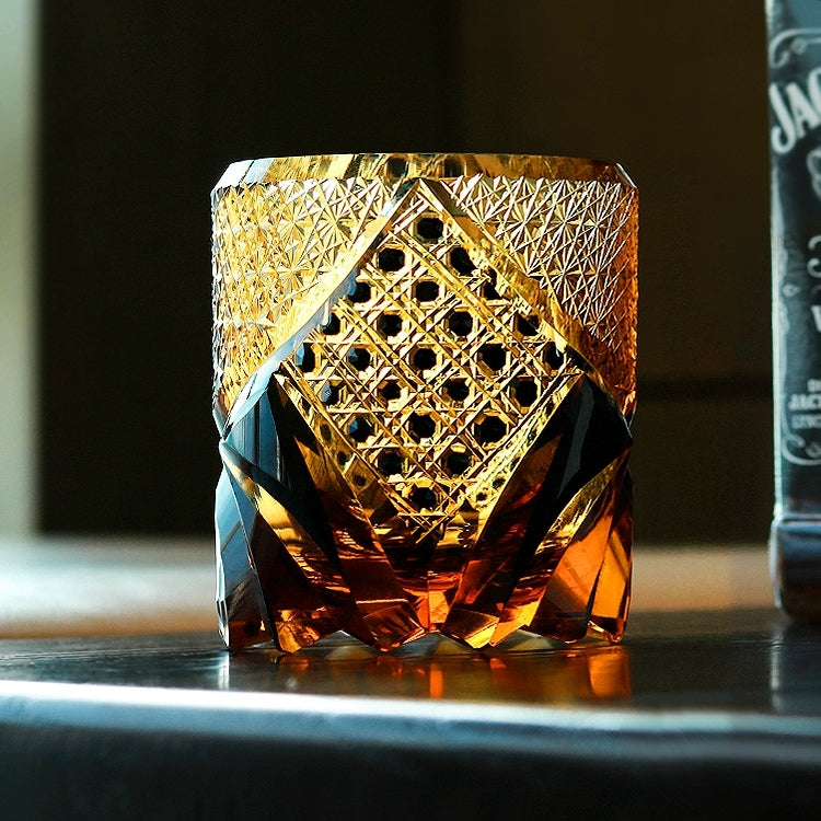 Whiskey Glass Hand Cut Amber Crystal Japanese Style Collectors Drinking Tumbler Gift Box Barware | Thomler