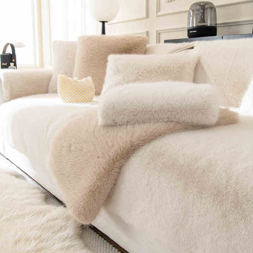 Plush Faux Mink Couch Protector with Grip-Back – Furniture Throw for Living Room Sofa Loveseat Chair Sectional | Thomler