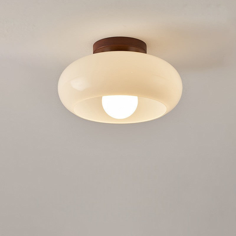 Mid-Century Opal Glass Ceiling Light with Wood Accent – Warm Ambient Flush Mount for Living Room & Bedroom | Thomler
