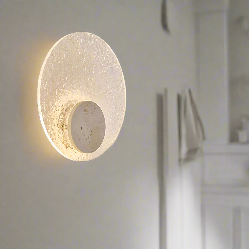 Wall Lamp Acrylic Travertine 11.8 in Round LED Bedroom Hallway Ambient Lighting Modern Minimalist Fixture | Thomler
