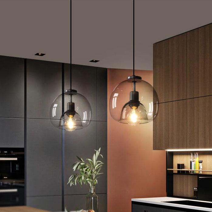 Pendant Light Smoked Glass 25.0 cm Grey Dining Room Kitchen Island Hanging Ceiling Lamp Adjustable E27 Modern Lighting | Thomler
