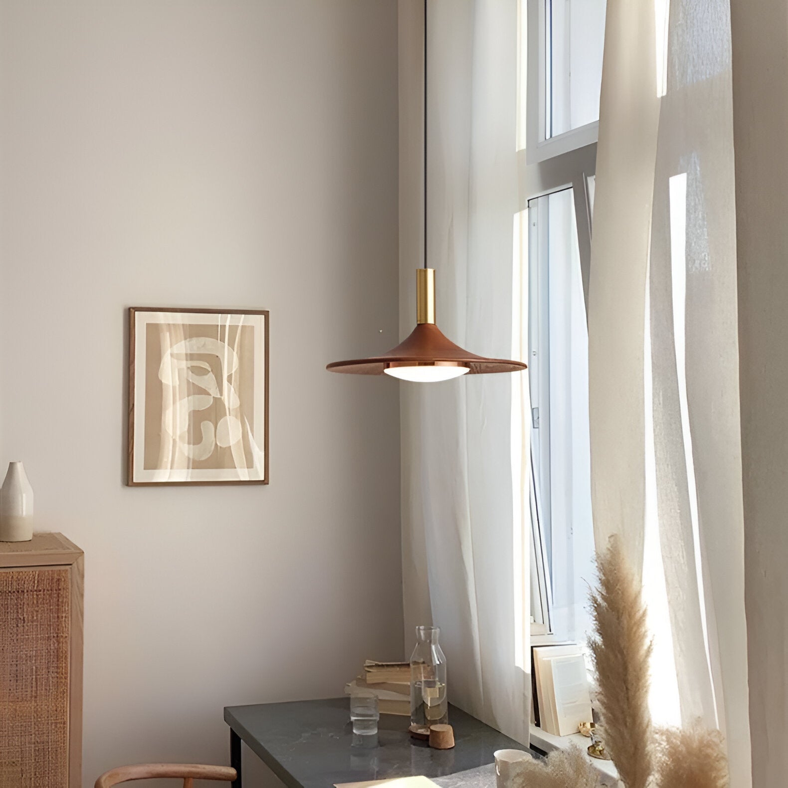Pendant Light Iron Wood Finish 9.8 in 13.8 in Adjustable Dining Room Kitchen Island Hanging Ceiling Lamp Scandinavian | Thomler