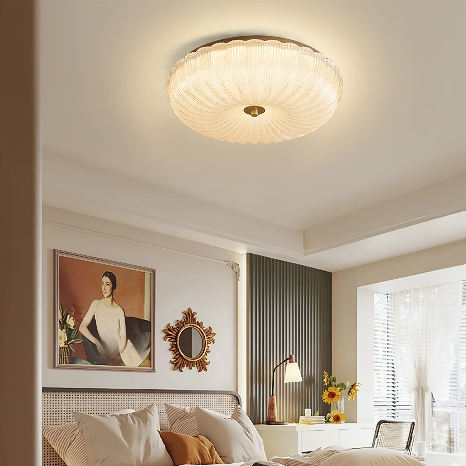 Flush Mount LED Ceiling Light with Textured Glass Shade for Dining Room & Bedroom – Round Halo Design, 8 to 20 Inch Diameter Options, Warm | Thomler