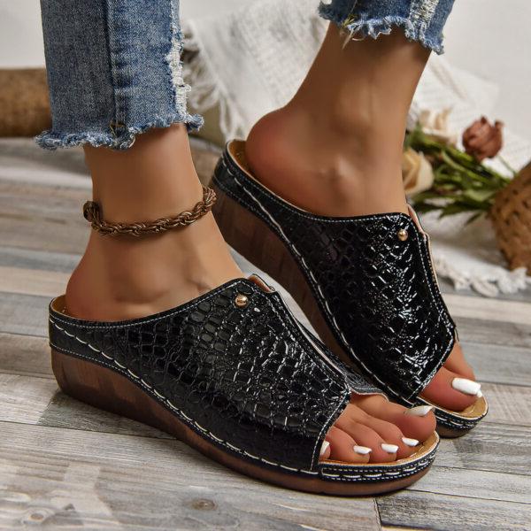Women's Arch Support Slide Sandals – Cushioned Wedge Footbed for Plantar Fasciitis Relief, All-Day Comfort & Posture Alignment | Thomler