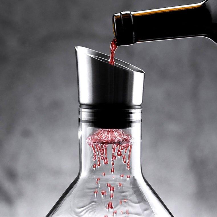 Waterfall-Style Glass Wine Aerator Decanter for Red & White Wine Tasting, Hand-Blown Crystal Pourer for Dinner Parties & Home Bar | Thomler