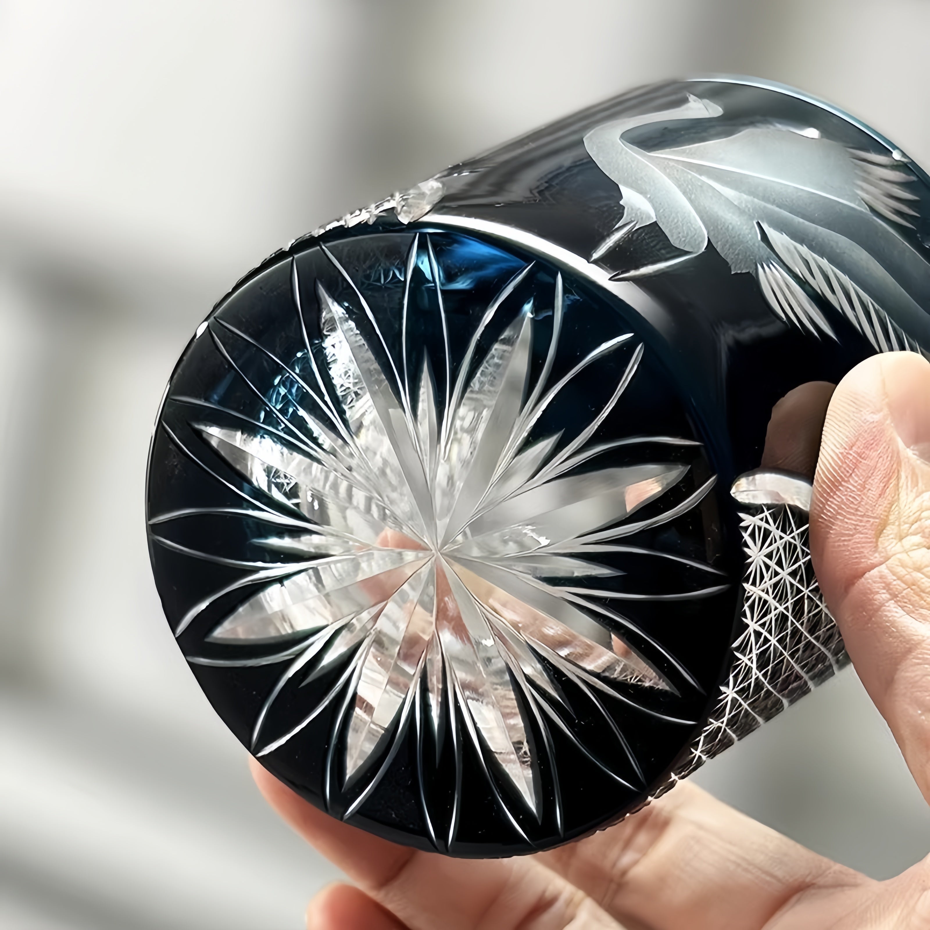 Japanese Cut Crystal Whisky Tumbler with Crane Motif and Gift Box for Spirits and Cocktails | Thomler