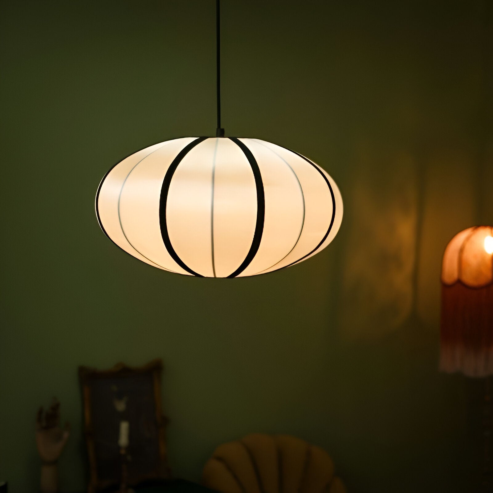 Pendant Light Silk 15.7 in Pumpkin Shade White Dining Room Bedroom Hanging Ceiling Lamp E27 Soft Ambient Lighting Adjustable Cord | Thomler