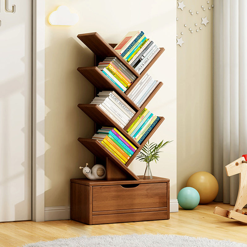 Bookshelf Solid Wood 39.4 in Small Walnut Color Home Office Storage Organizer Shelving Unit | Thomler