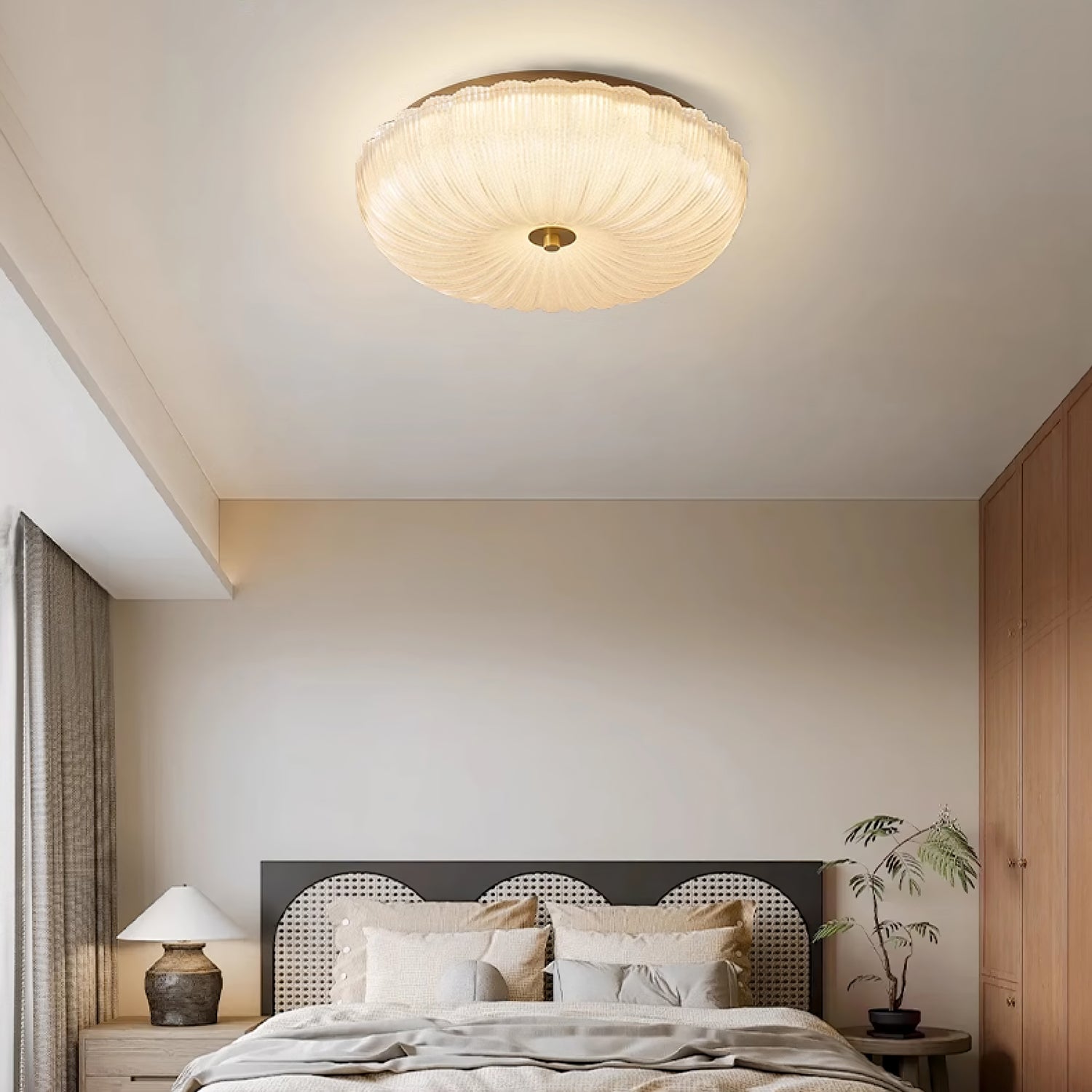 Flush Mount LED Ceiling Light with Textured Glass Shade for Dining Room & Bedroom – Round Halo Design, 8 to 20 Inch Diameter Options, Warm | Thomler
