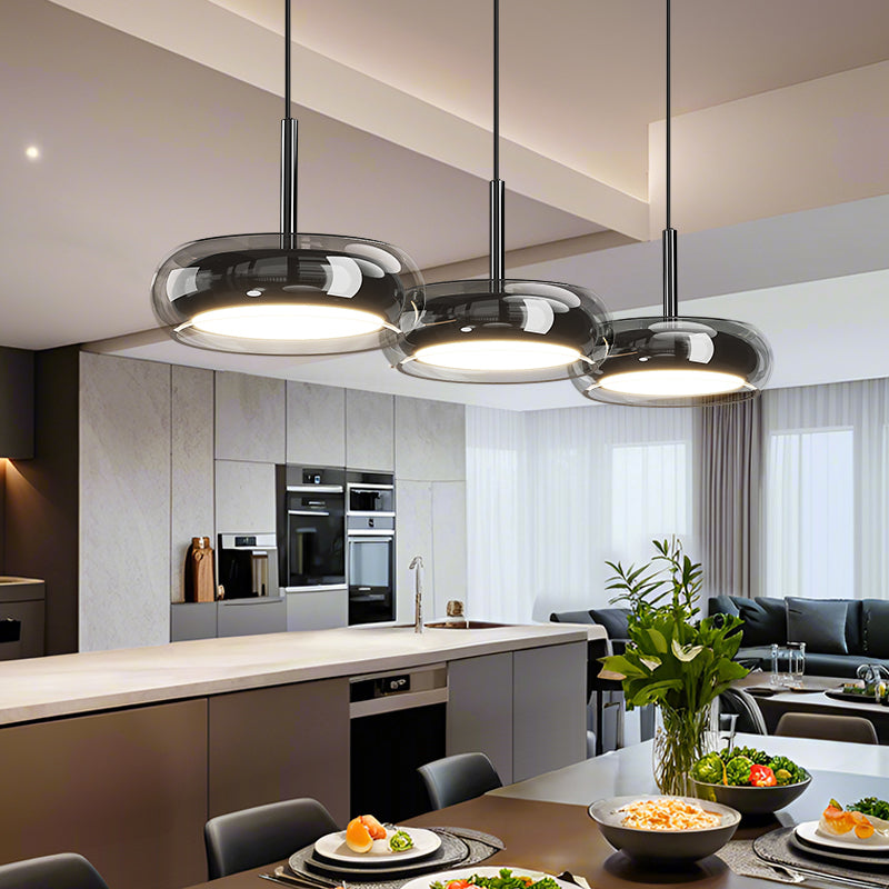 Pendant Light Glass Metal 20.0 cm Adjustable Kitchen Island Dining Table LED Hanging Lamp | Modern Minimalist Three-Light Ceiling Fixture | Thomler