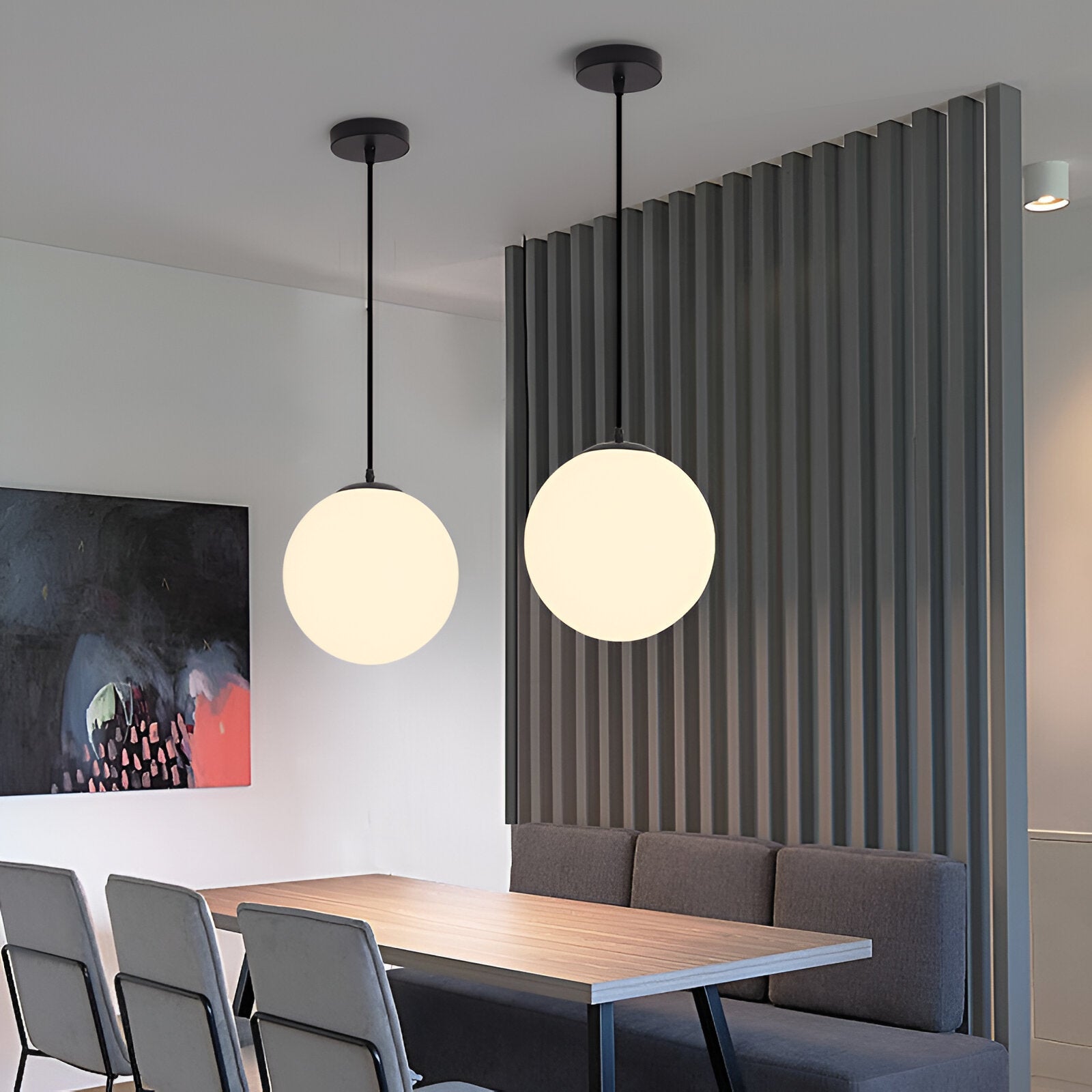 Pendant Light Milky Glass 9.8 in White Dining Room Kitchen Island Hanging Ceiling Lamp Modern Minimalist Globe Fixture | Thomler