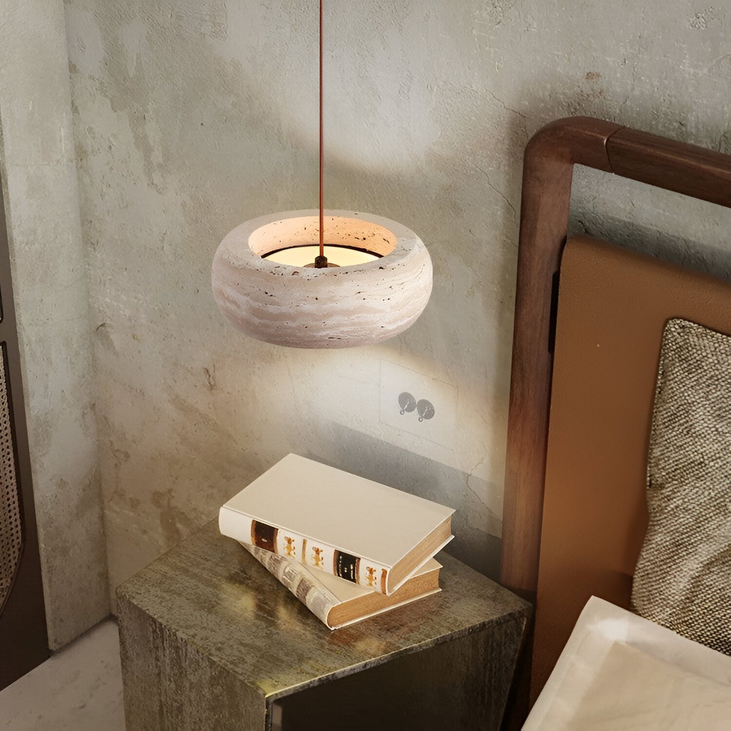 Pendant Light Travertine Stone 7.9 in Yellow Dining Room Kitchen Island Hanging Ceiling Lamp Adjustable Cord | Thomler