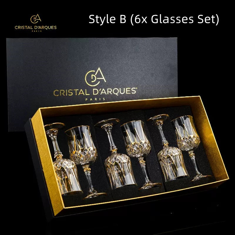 Embossed Gold Accent Wine Glass & Decanter Set with Carrying Case for Elegant Entertaining | Thomler
