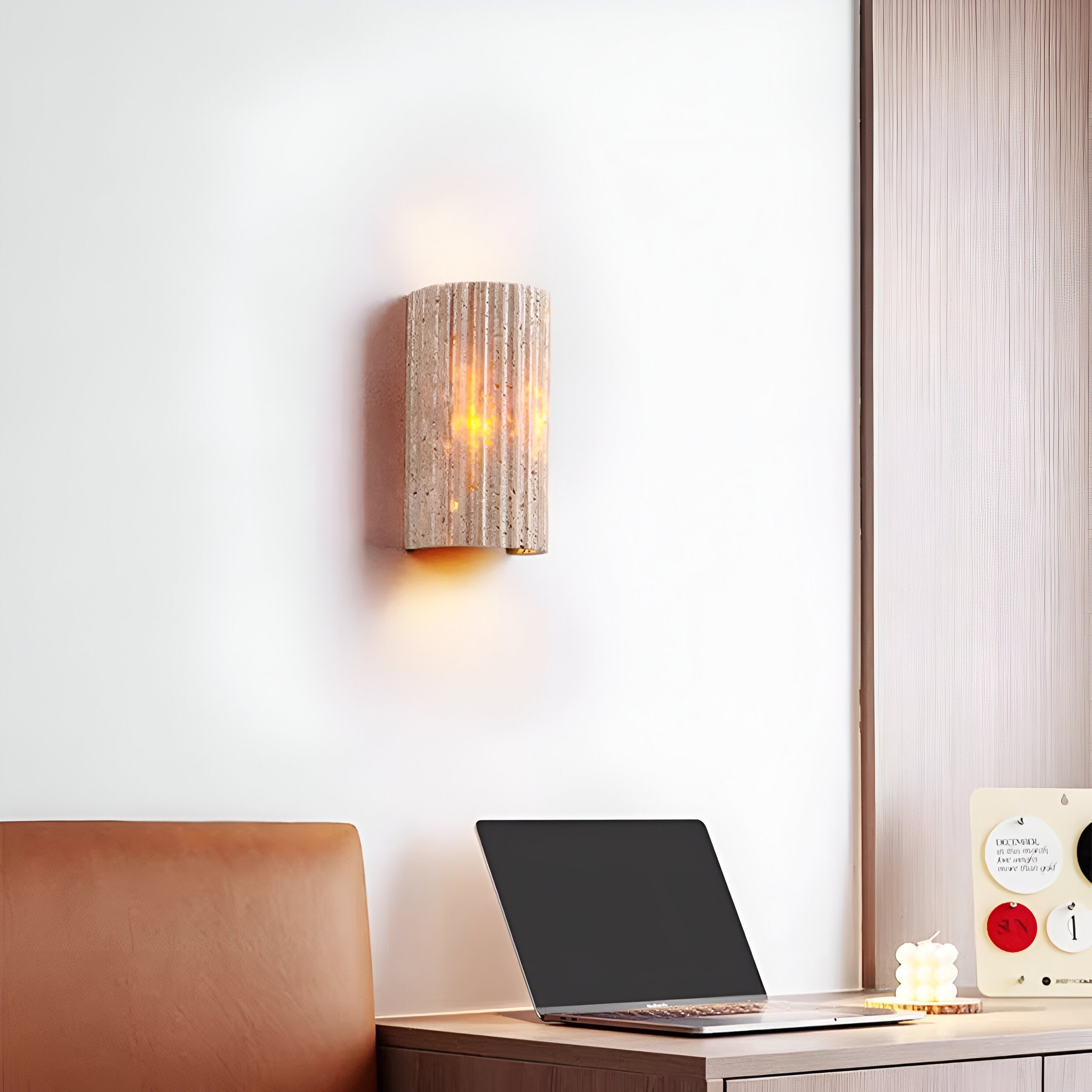 Wall Lamp Travertine Stone 6.5 in Up Down Outdoor Indoor Garden Patio Sconce Ambient Lighting Fixture | Thomler