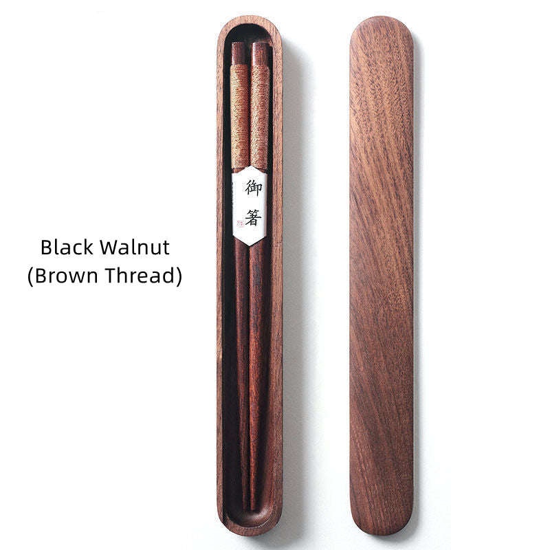 Chopsticks Black Walnut Wood Handmade Japanese Dining Set Decorative Rope Gift Box Tableware | Thomler