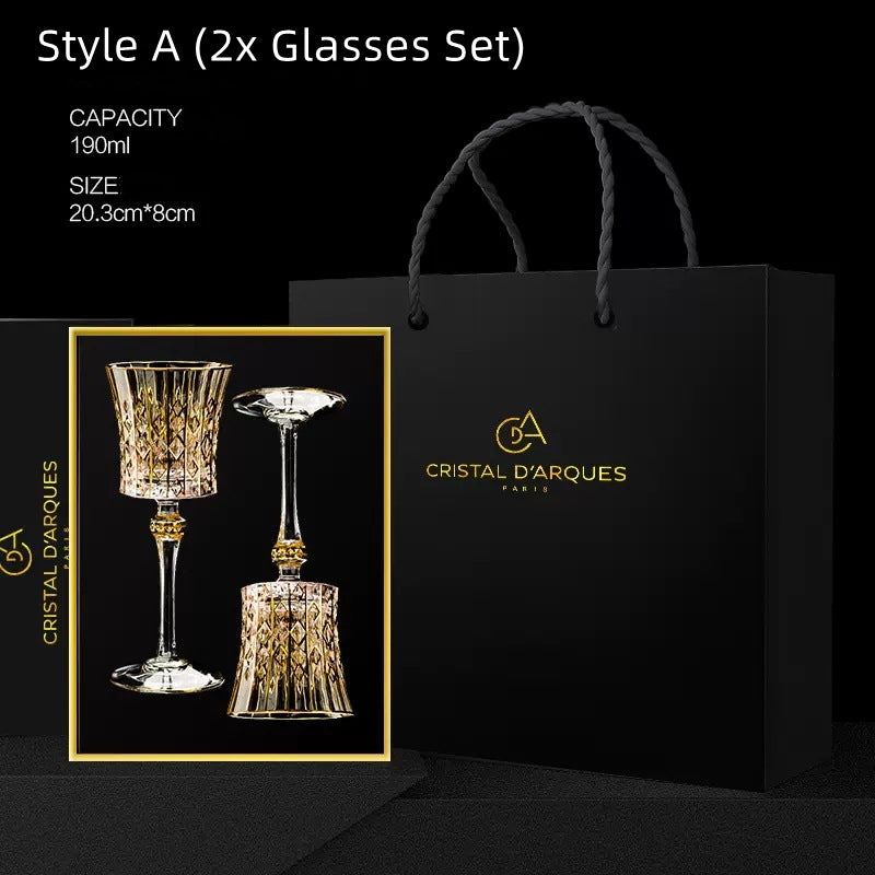 Embossed Gold Accent Wine Glass & Decanter Set with Carrying Case for Elegant Entertaining | Thomler