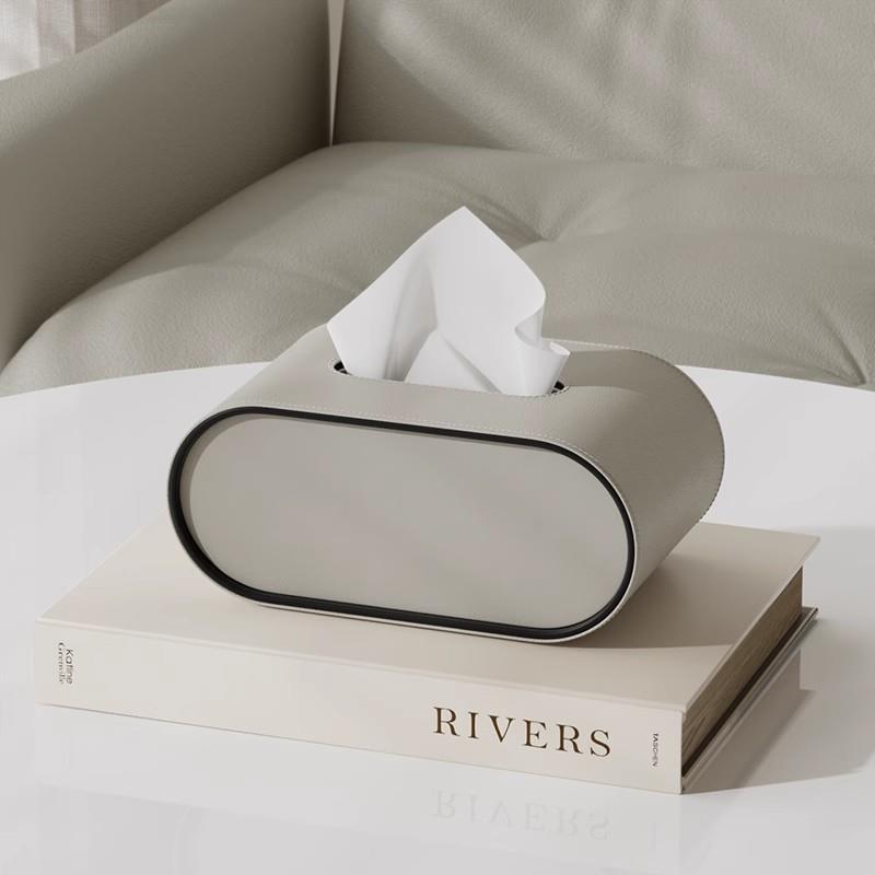 Tissue Box Leather 22.0 cm Oval Grey Beige Orange Living Room Desk Cover Holder | Thomler