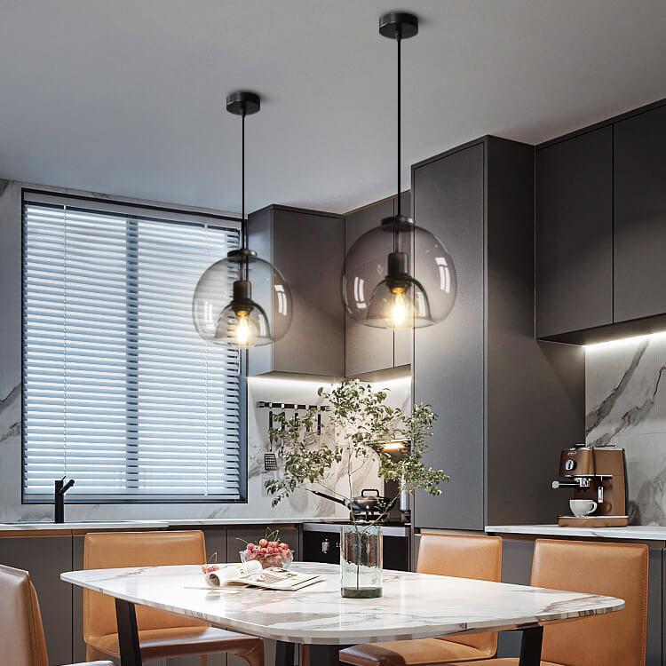 Pendant Light Smoked Glass 25.0 cm Grey Dining Room Kitchen Island Hanging Ceiling Lamp Adjustable E27 Modern Lighting | Thomler