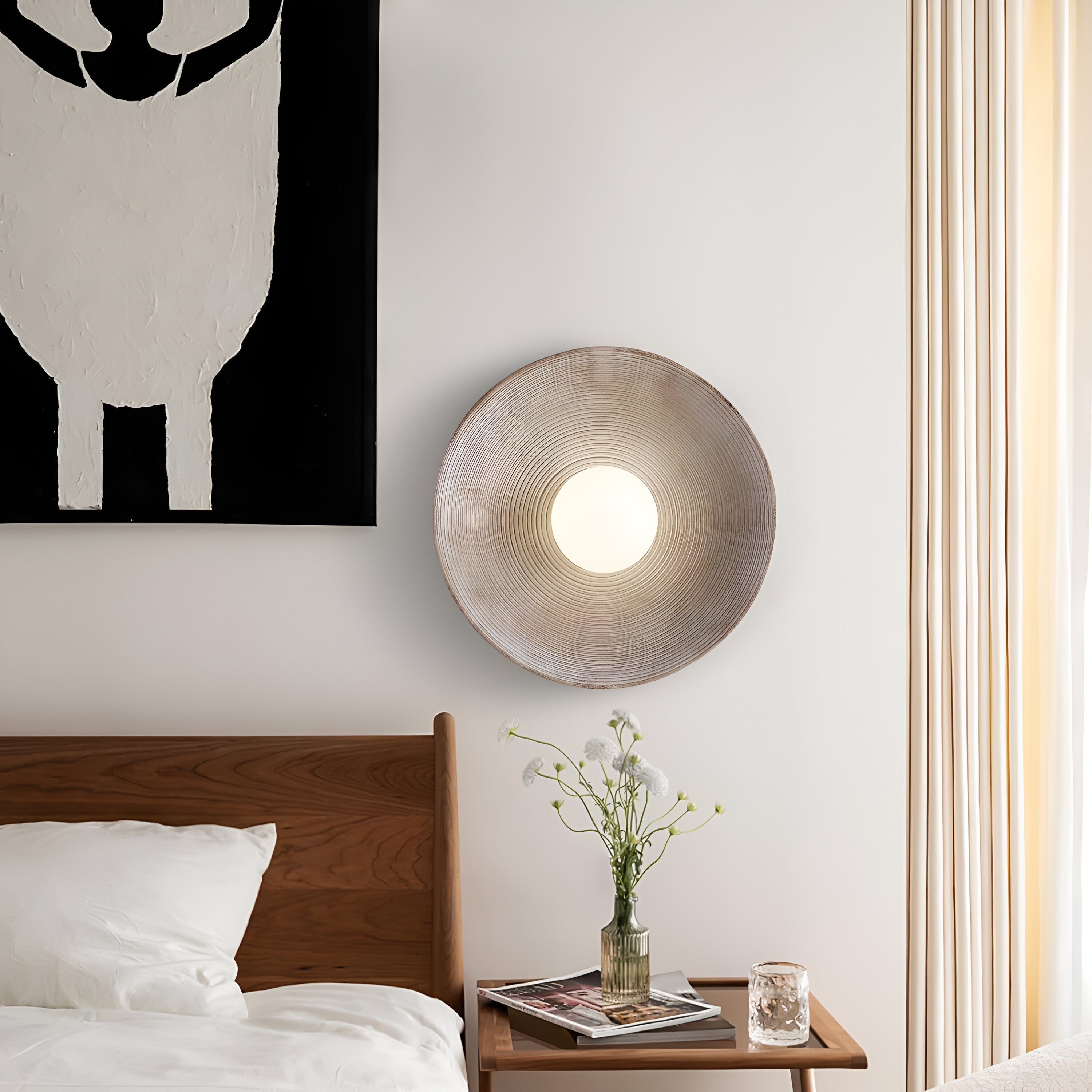 Wall Lamp Resin Glass 19.7 in Round White Bedroom Living Room Ambient Lighting Scandinavian Minimalist Sconce | Thomler