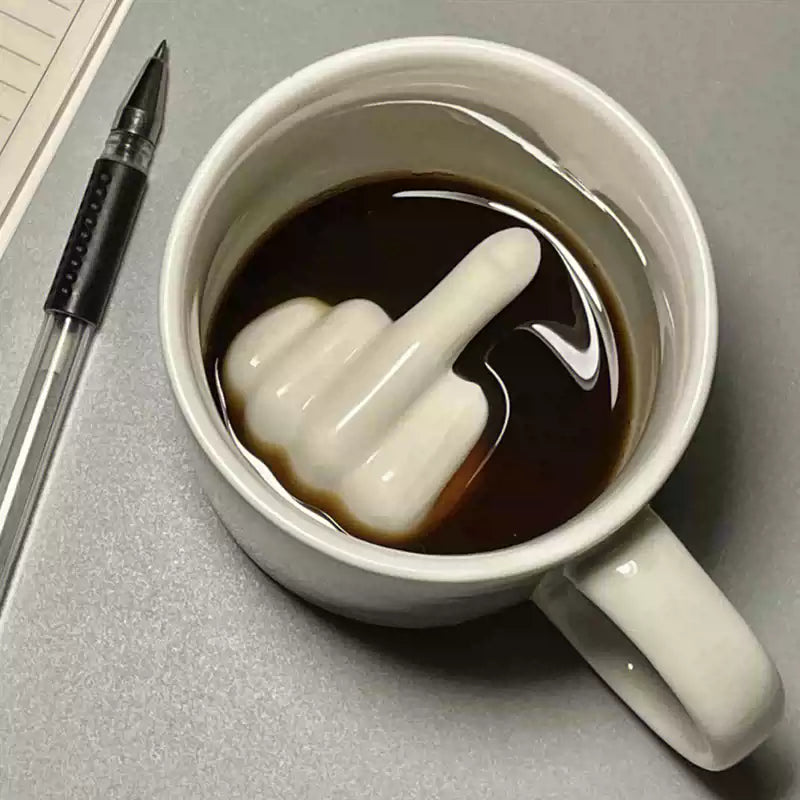 Novelty Coffee Mug with Raised Finger Handle White Ceramic 12 oz for Home Office Kitchen | Thomler