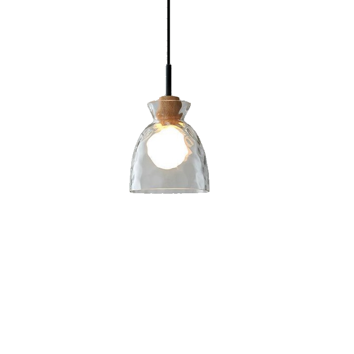 Pendant Light Glass Wood 10.6 in Adjustable Dining Room Kitchen Island Hanging Ceiling Lamp Scandinavian Minimalist Clear Shade | Thomler