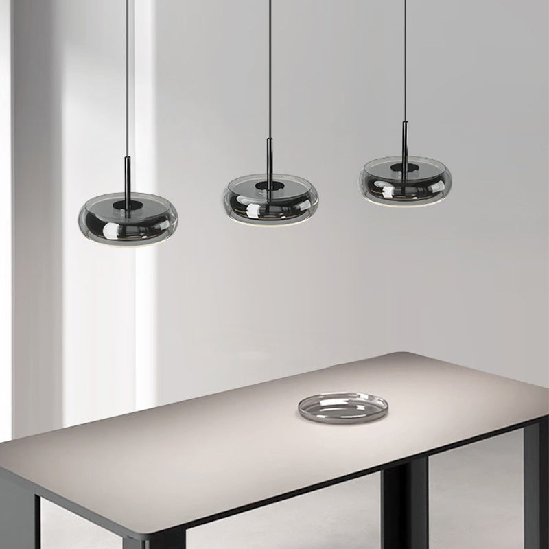 Pendant Light Glass Metal 20.0 cm Adjustable Kitchen Island Dining Table LED Hanging Lamp | Modern Minimalist Three-Light Ceiling Fixture | Thomler
