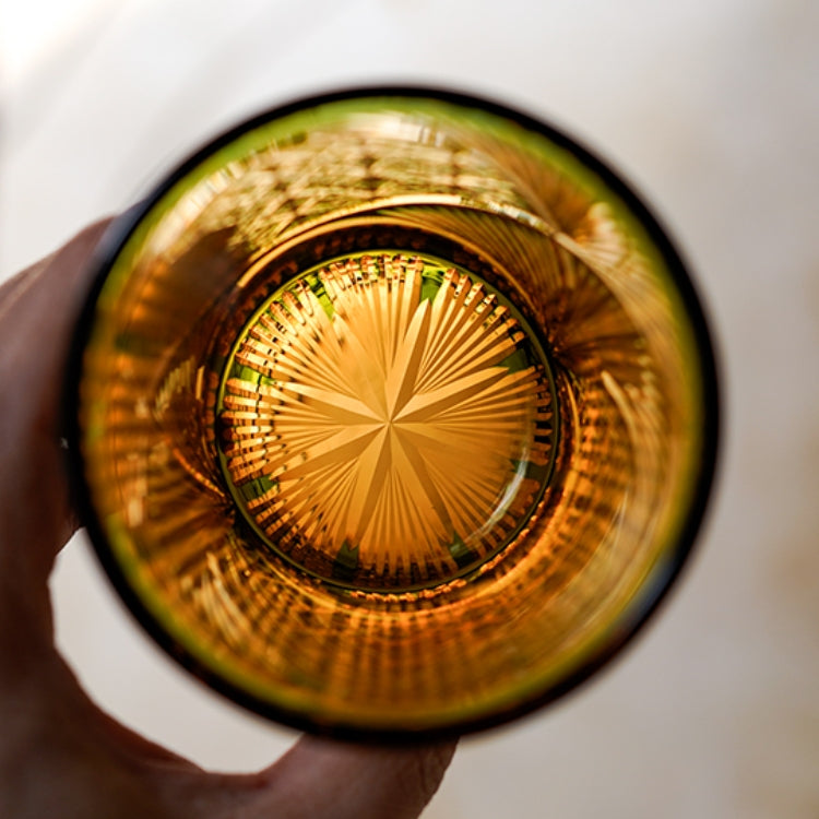 Whiskey Glass Crystal Amber Crane Feather Pattern Japanese Style Barware Gift Box | Thomler