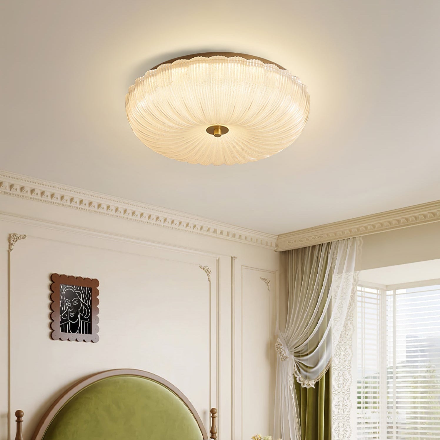 Flush Mount LED Ceiling Light with Textured Glass Shade for Dining Room & Bedroom – Round Halo Design, 8 to 20 Inch Diameter Options, Warm | Thomler