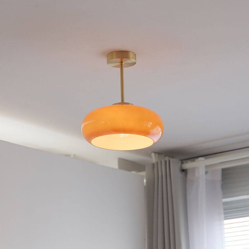 Ceiling Light Brass Glass 11.0 in Yellow Semi-Flush Mount Bedroom Living Room Lighting | Thomler