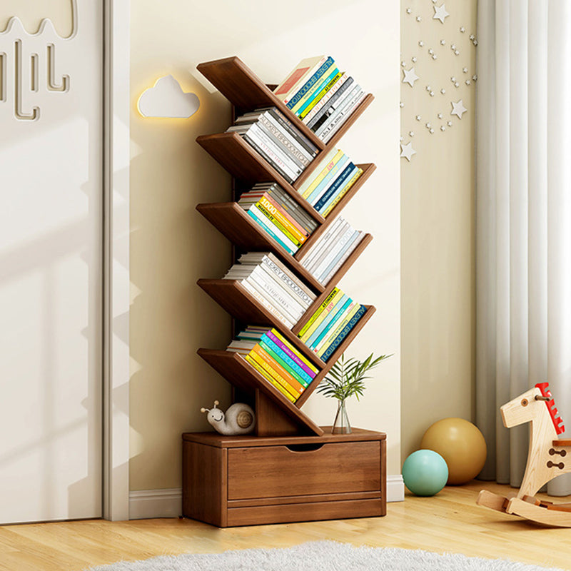 Bookshelf Solid Wood 39.4 in Small Walnut Color Home Office Storage Organizer Shelving Unit | Thomler