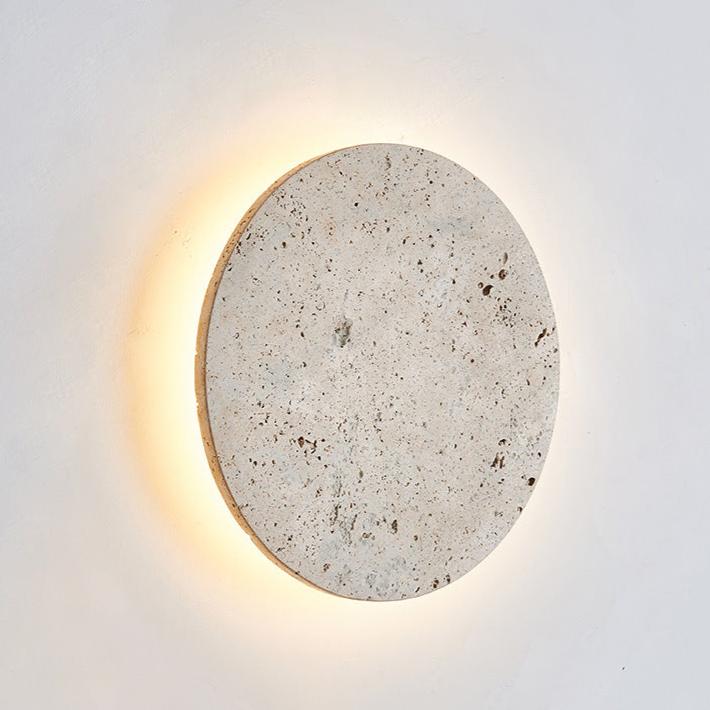 Wall Lamp Travertine Stone 11.8 in Round Warm LED Bedroom Hallway Ambient Lighting Minimalist Natural Stone Sconce | Thomler