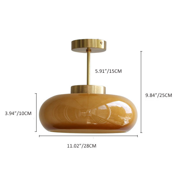Ceiling Light Brass Glass 11.0 in Yellow Semi-Flush Mount Bedroom Living Room Lighting | Thomler